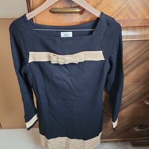 Milly Of New York Black Dress with Beige Bow-Trim